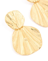 Waterproof Gold Plated Stainless Steel Double Textured Drop Earrings