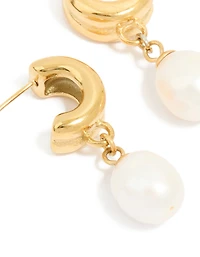 Waterproof Gold Plated Stainless Steel Pearl Chunky Drop Earrings