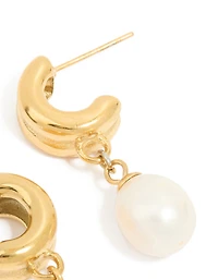 Waterproof Gold Plated Stainless Steel Pearl Chunky Drop Earrings