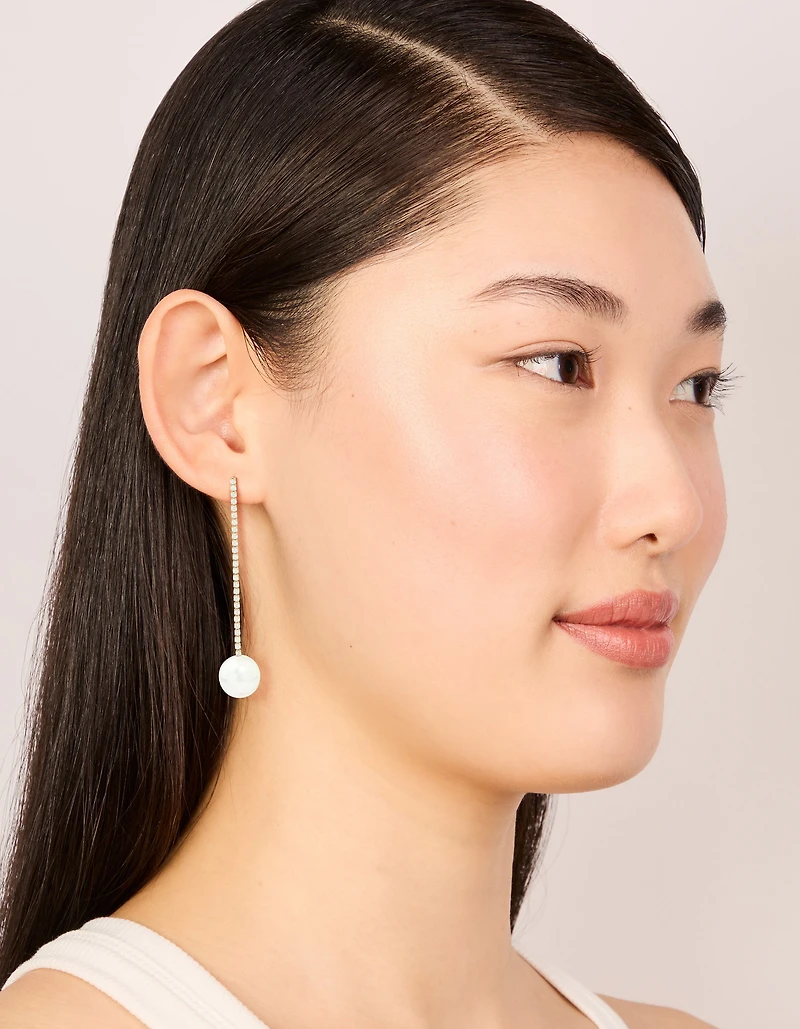 Waterproof Gold Plated Stainless Steel Pearl Diamante Cup Chain Drop Earrings