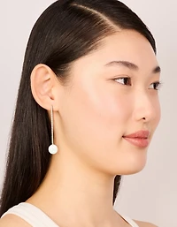 Waterproof Gold Plated Stainless Steel Pearl Diamante Cup Chain Drop Earrings