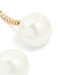 Waterproof Gold Plated Stainless Steel Pearl Diamante Cup Chain Drop Earrings