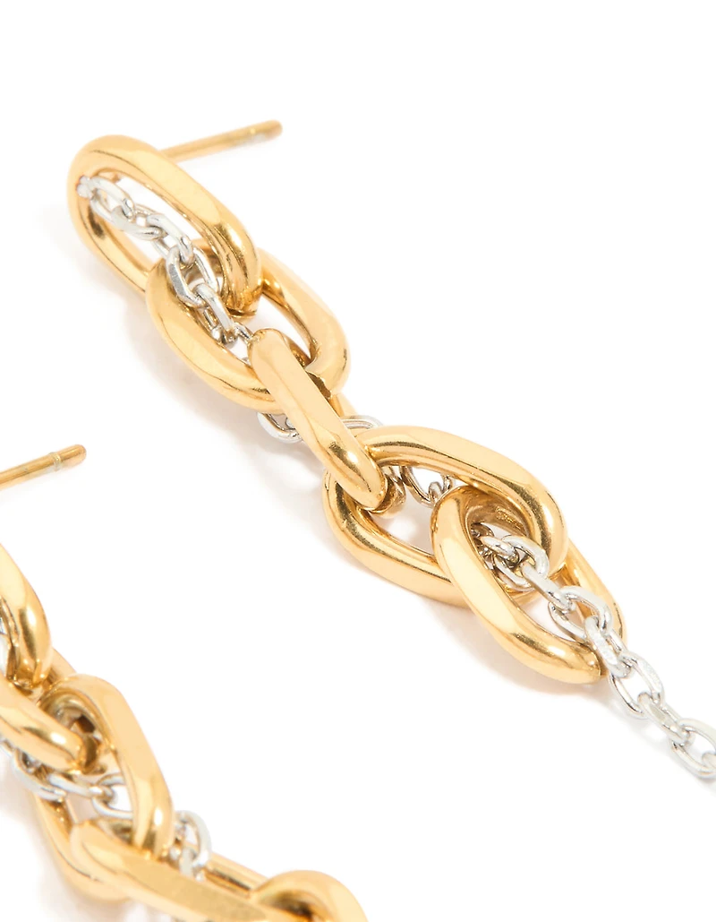 Waterproof Mixed Metal Stainless Steel Pearl Drop Chain Earrings