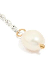 Waterproof Mixed Metal Stainless Steel Pearl Drop Chain Earrings