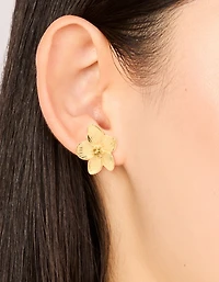 Waterproof Gold Plated Stainless Steel Textured Flower Earrings