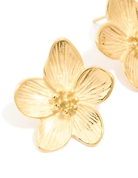 Waterproof Gold Plated Stainless Steel Textured Flower Earrings