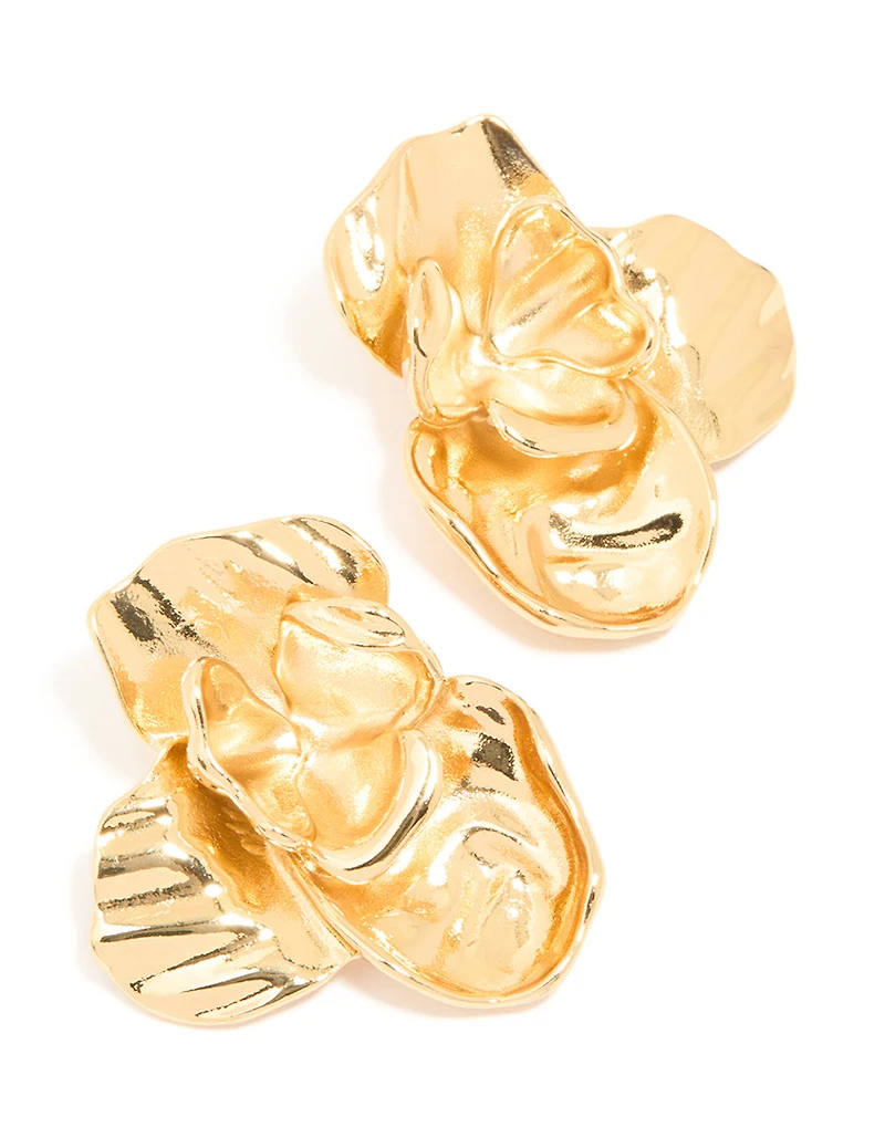 Waterproof Gold Plated Stainless Steel Statement Flower Stud Earrings