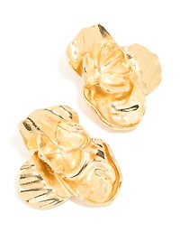 Waterproof Gold Plated Stainless Steel Statement Flower Stud Earrings
