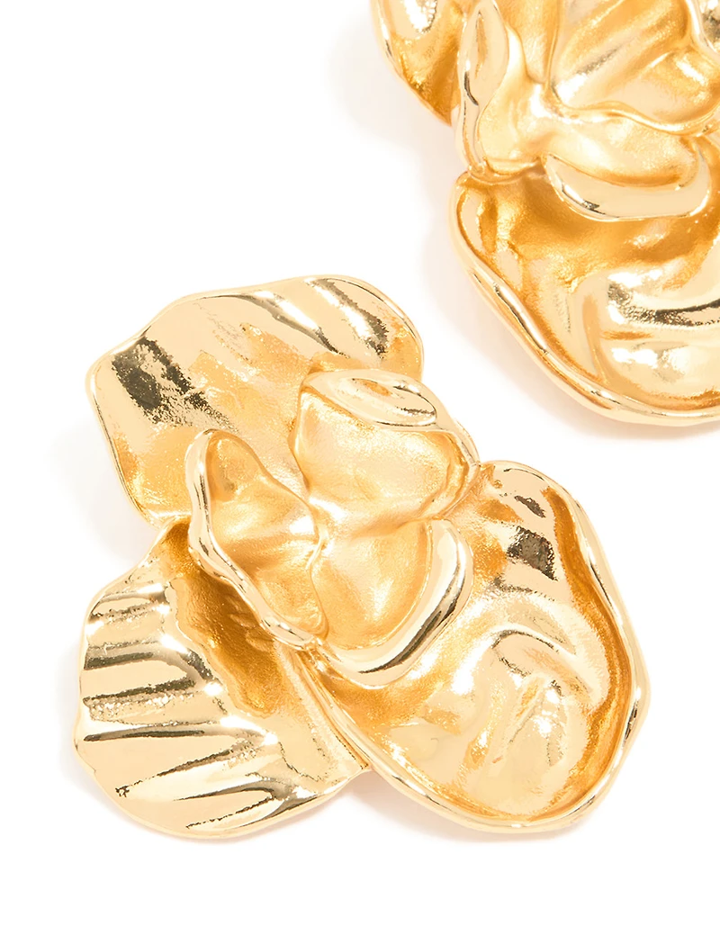 Waterproof Gold Plated Stainless Steel Statement Flower Stud Earrings