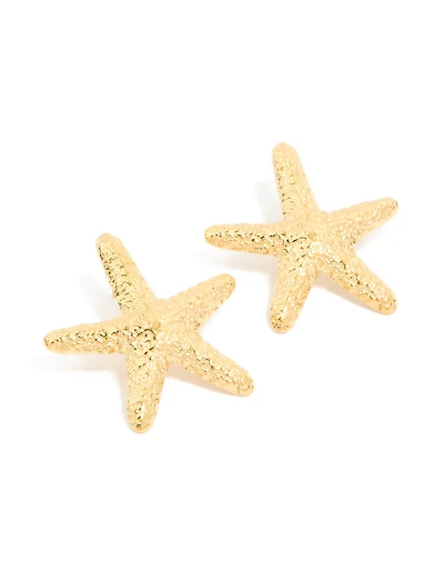 Waterproof Gold Plated Stainless Steel Statement Starfish Stud Earrings