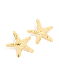 Waterproof Gold Plated Stainless Steel Statement Starfish Stud Earrings