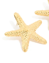 Waterproof Gold Plated Stainless Steel Statement Starfish Stud Earrings
