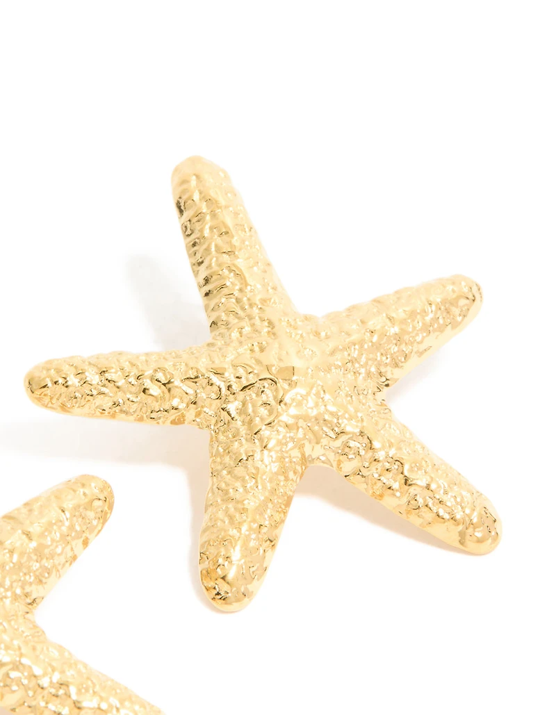 Waterproof Gold Plated Stainless Steel Statement Starfish Stud Earrings