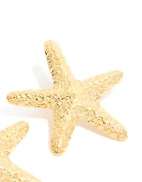 Waterproof Gold Plated Stainless Steel Statement Starfish Stud Earrings