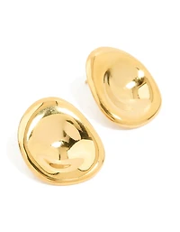 Waterproof Gold Plated Stainless Steel Button Stud Earrings