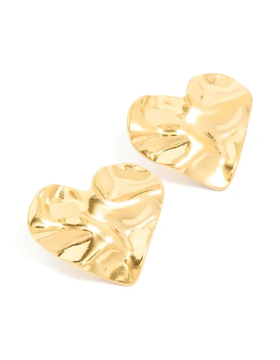 Boucles d’oreilles étanches en acier inoxydable plaqué or en forme de cœur plissé