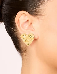 Boucles d’oreilles étanches en acier inoxydable plaqué or en forme de cœur plissé