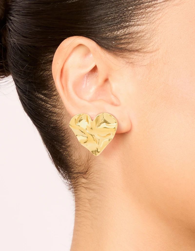 Boucles d’oreilles étanches en acier inoxydable plaqué or en forme de cœur plissé