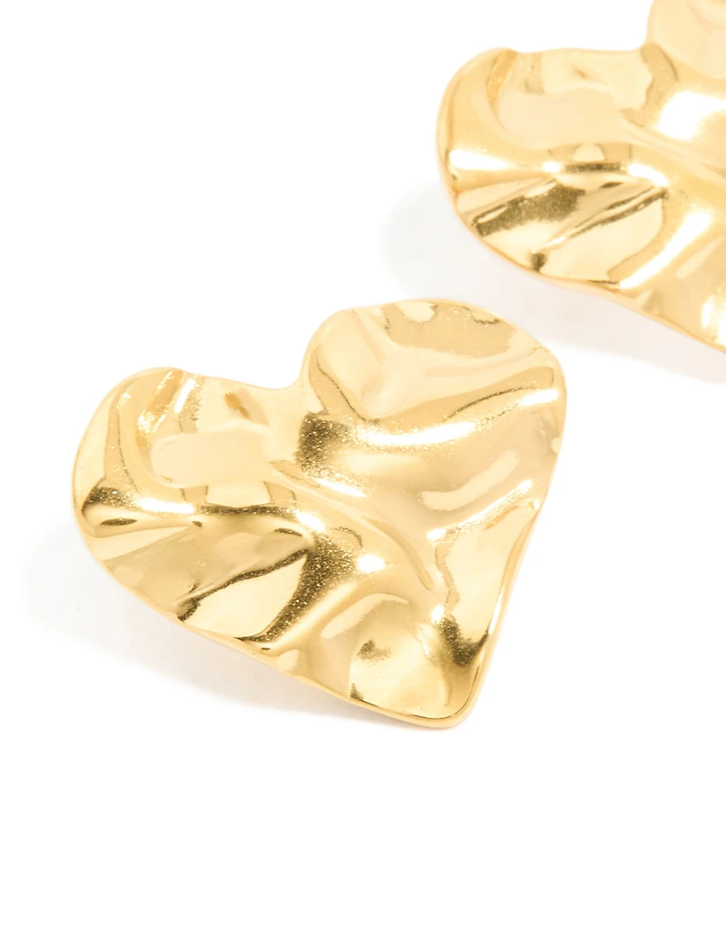 Boucles d’oreilles étanches en acier inoxydable plaqué or en forme de cœur plissé