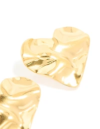 Boucles d’oreilles étanches en acier inoxydable plaqué or en forme de cœur plissé