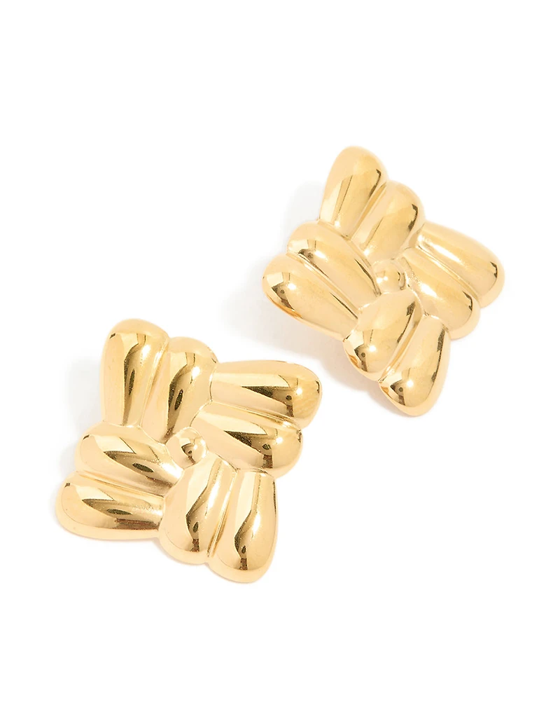 Waterproof Gold Plated Stainless Steel Crossover Square Stud Earrings
