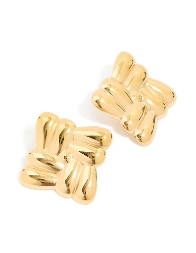 Waterproof Gold Plated Stainless Steel Crossover Square Stud Earrings