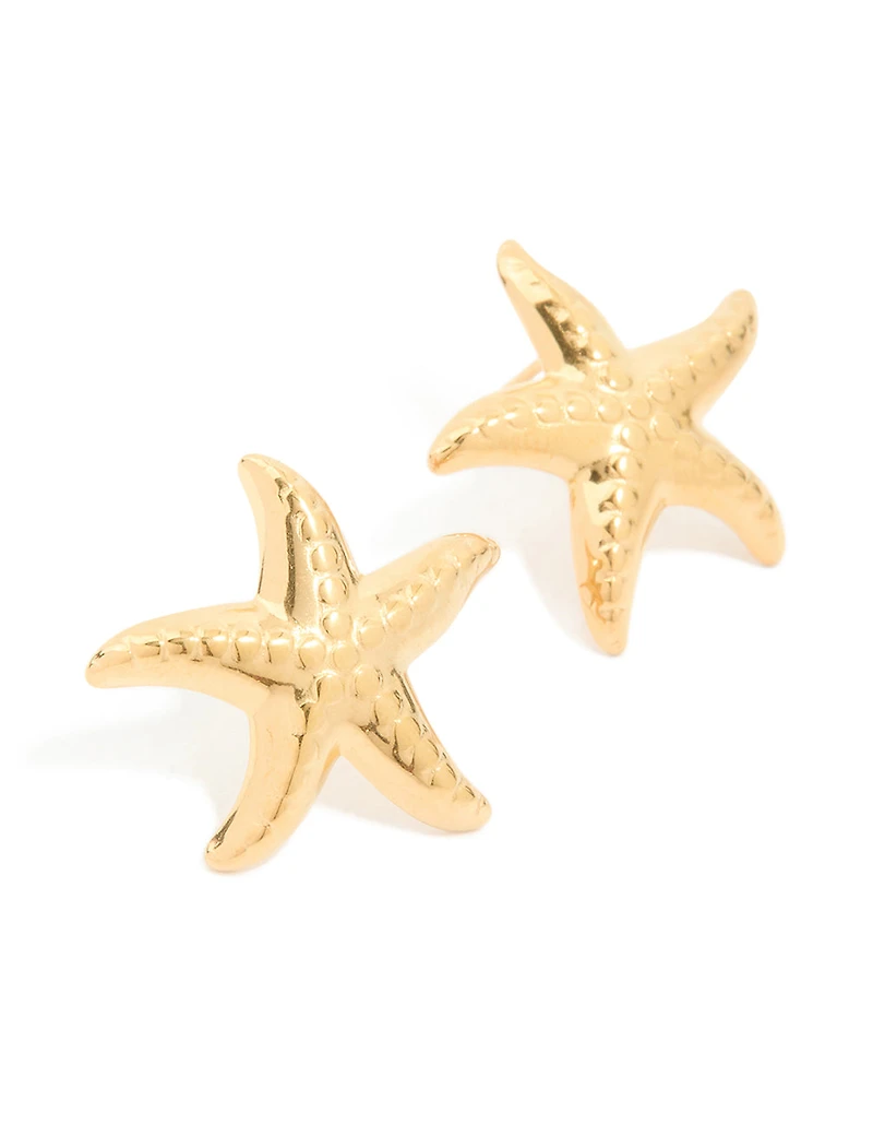 Waterproof Gold Plated Stainless Steel Dancing Starfish Stud Earrings