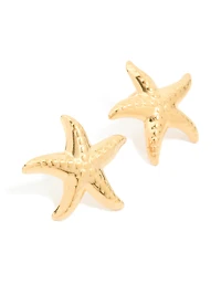Waterproof Gold Plated Stainless Steel Dancing Starfish Stud Earrings