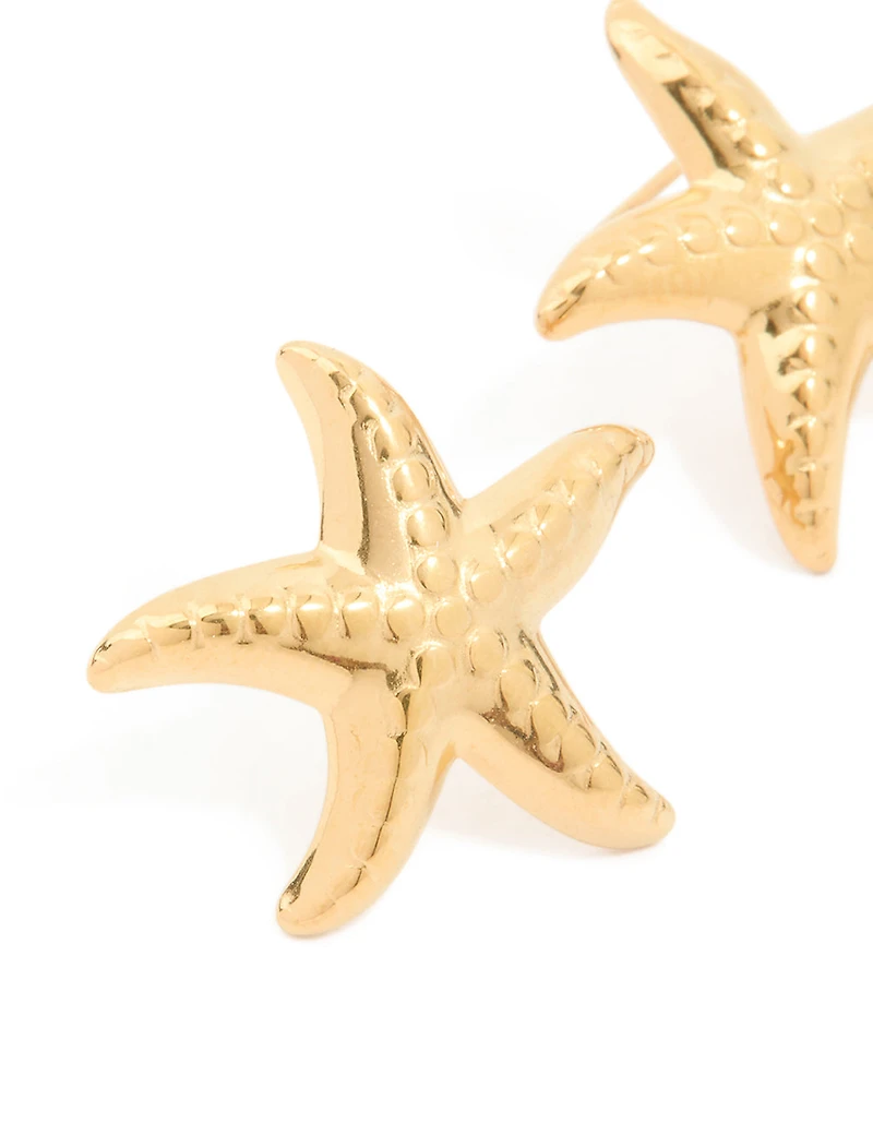 Waterproof Gold Plated Stainless Steel Dancing Starfish Stud Earrings