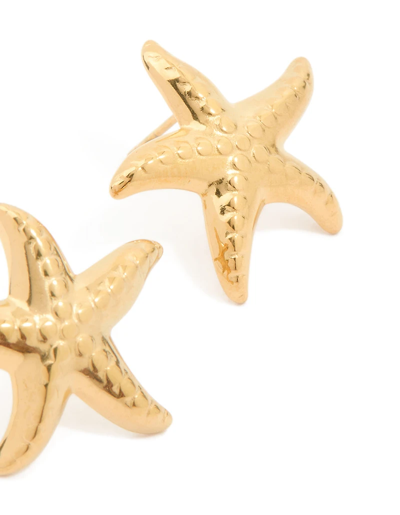 Waterproof Gold Plated Stainless Steel Dancing Starfish Stud Earrings