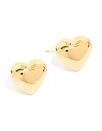 Waterproof Gold Plated Stainless Steel Puffy Heart Stud Earrings