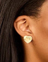 Waterproof Gold Plated Stainless Steel Puffy Heart Stud Earrings