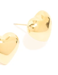 Waterproof Gold Plated Stainless Steel Puffy Heart Stud Earrings