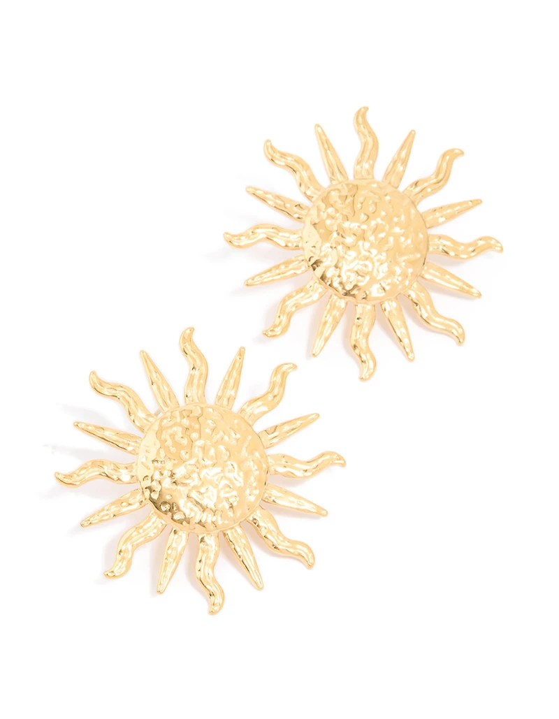 Waterproof Gold Plated Stainless Steel Sun Statement Stud Earrings