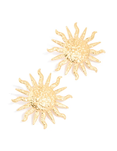 Waterproof Gold Plated Stainless Steel Sun Statement Stud Earrings