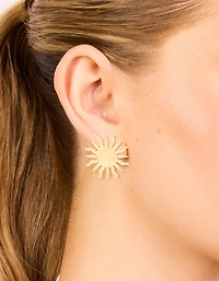 Waterproof Gold Plated Stainless Steel Sun Statement Stud Earrings