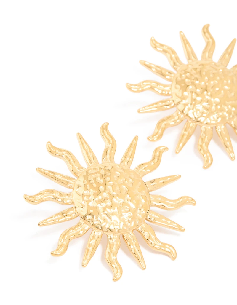 Waterproof Gold Plated Stainless Steel Sun Statement Stud Earrings