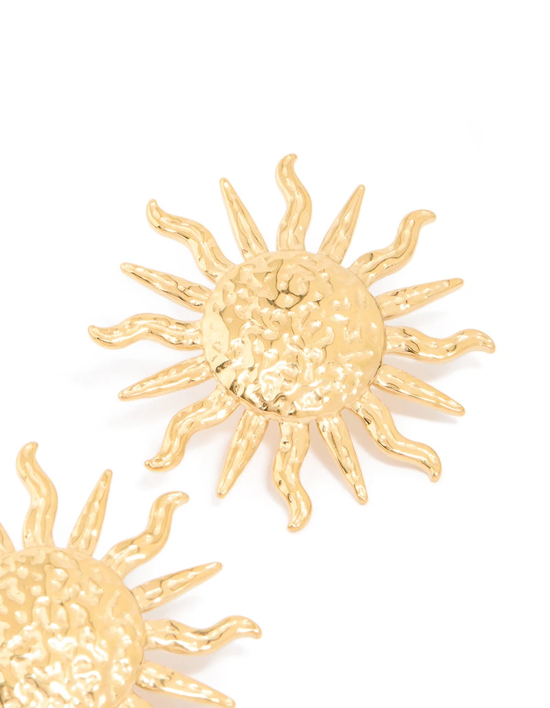 Waterproof Gold Plated Stainless Steel Sun Statement Stud Earrings
