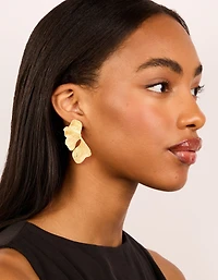Waterproof Gold Plated Stainless Steel Ribbed Petal Stud Earrings