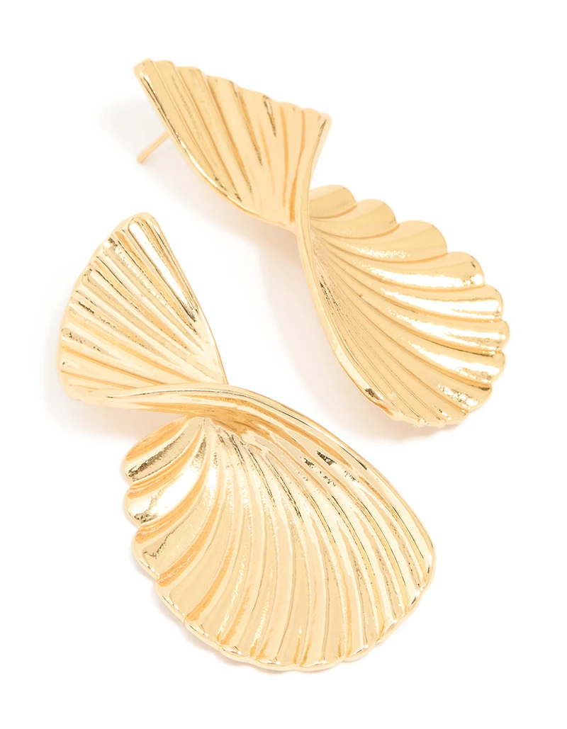 Waterproof Gold Plated Stainless Steel Twisted Textured Stud Earrings