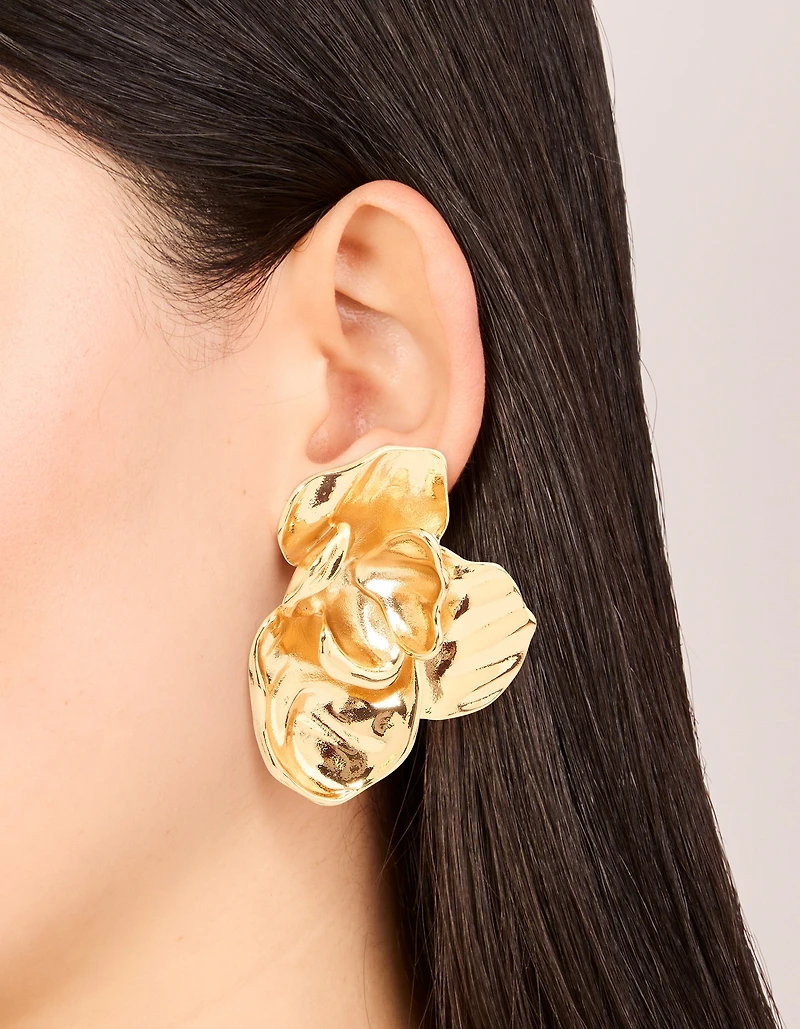 Waterproof Gold Plated Stainless Steel Twisted Textured Stud Earrings