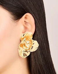 Waterproof Gold Plated Stainless Steel Twisted Textured Stud Earrings