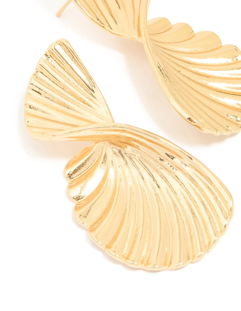 Waterproof Gold Plated Stainless Steel Twisted Textured Stud Earrings