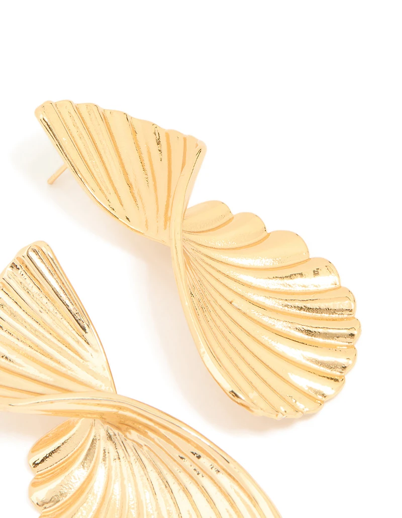 Waterproof Gold Plated Stainless Steel Twisted Textured Stud Earrings