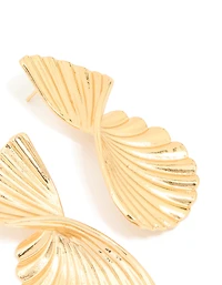 Waterproof Gold Plated Stainless Steel Twisted Textured Stud Earrings