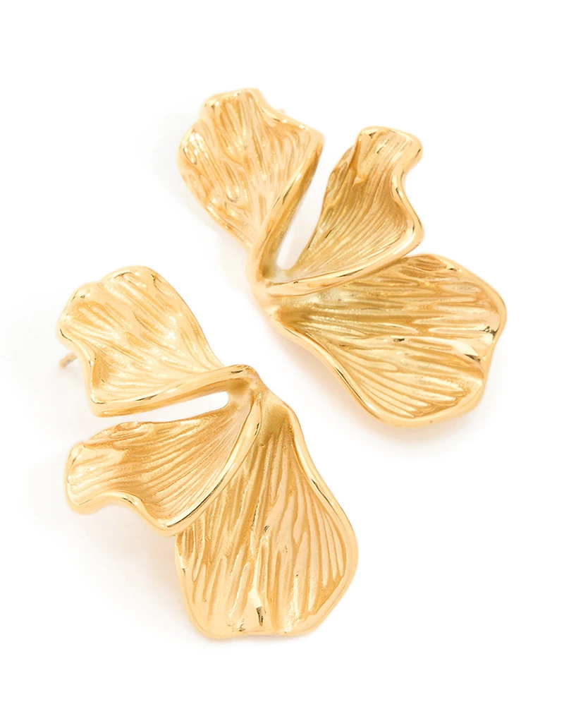 Waterproof Gold Plated Stainless Steel Petal Fan Earrings