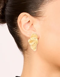 Boucles d’oreilles en éventail en pétales en acier inoxydable plaquées or et imperméables