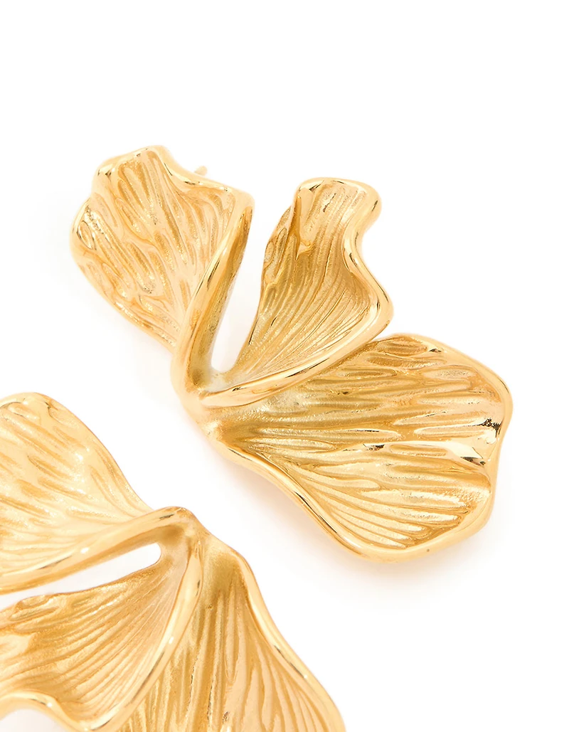 Waterproof Gold Plated Stainless Steel Petal Fan Earrings