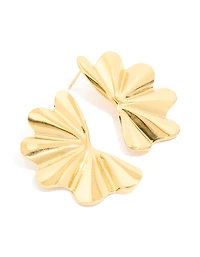 Waterproof Gold Plated Stainless Steel Wavy Fan Flower Stud Earrings