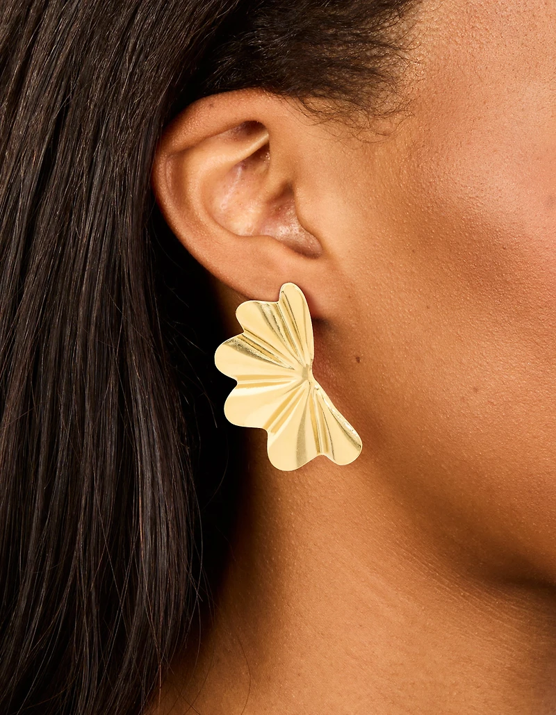 Waterproof Gold Plated Stainless Steel Wavy Fan Flower Stud Earrings